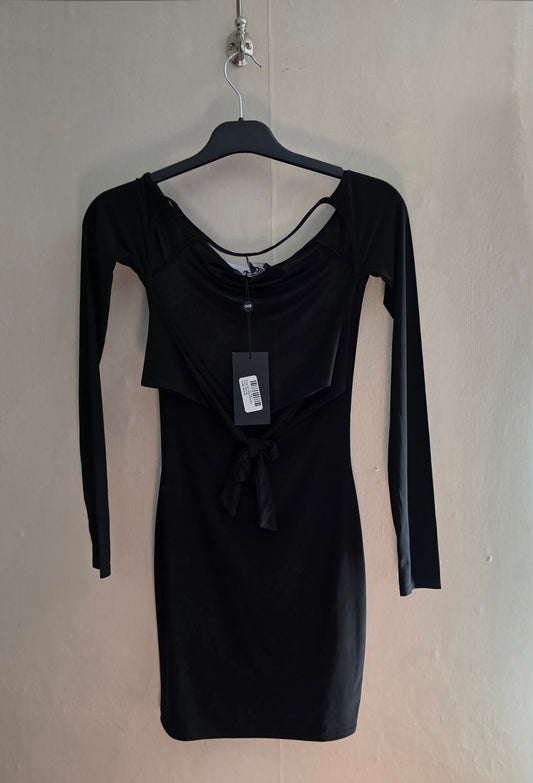 EGO Black Cut-Out Tie Front Long Sleeved Bodycon Mini Dress Size 6 NWT