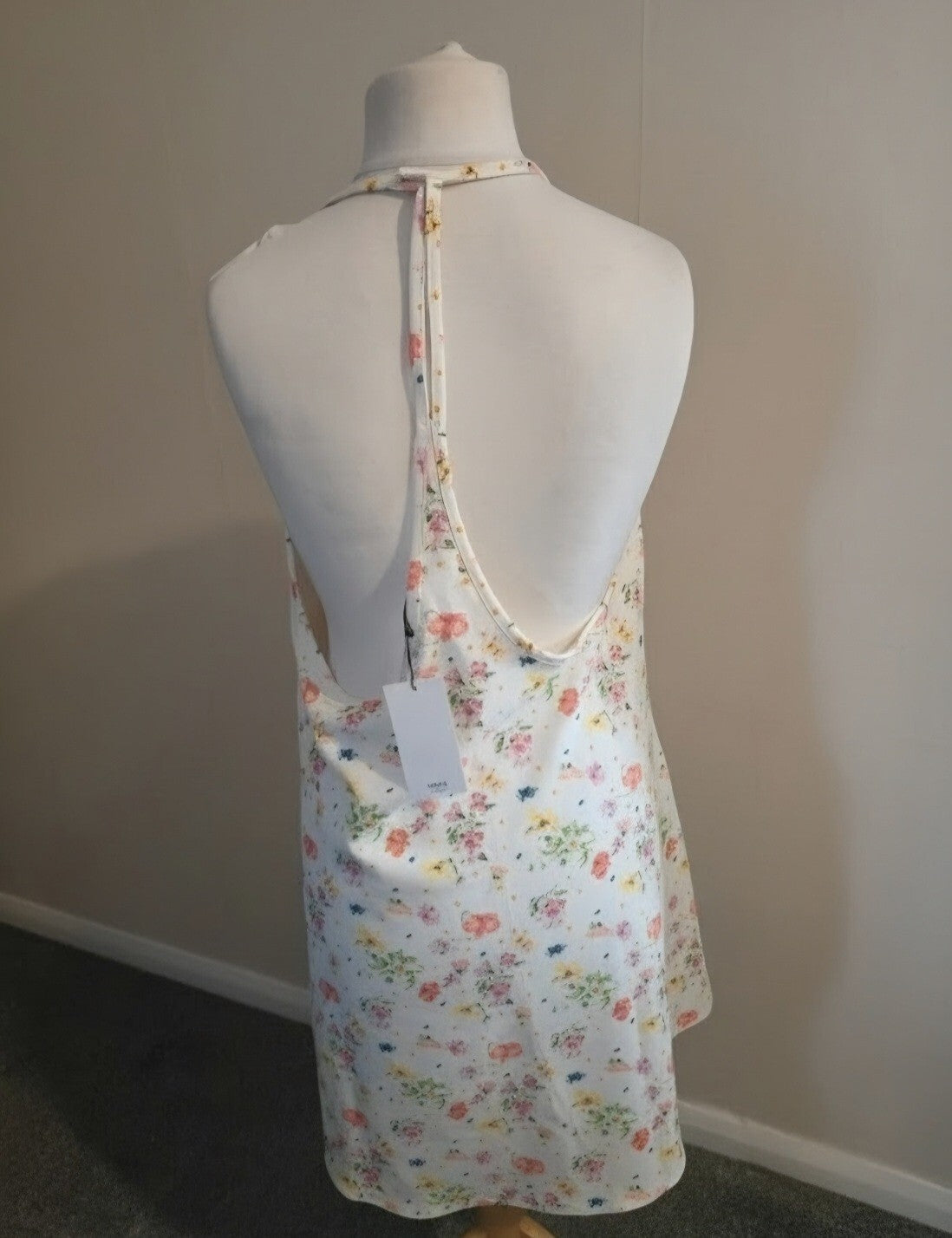 Mango White & Multicoloured Floral Open Back Sleeveless Mini Dress M  10-12 NWT