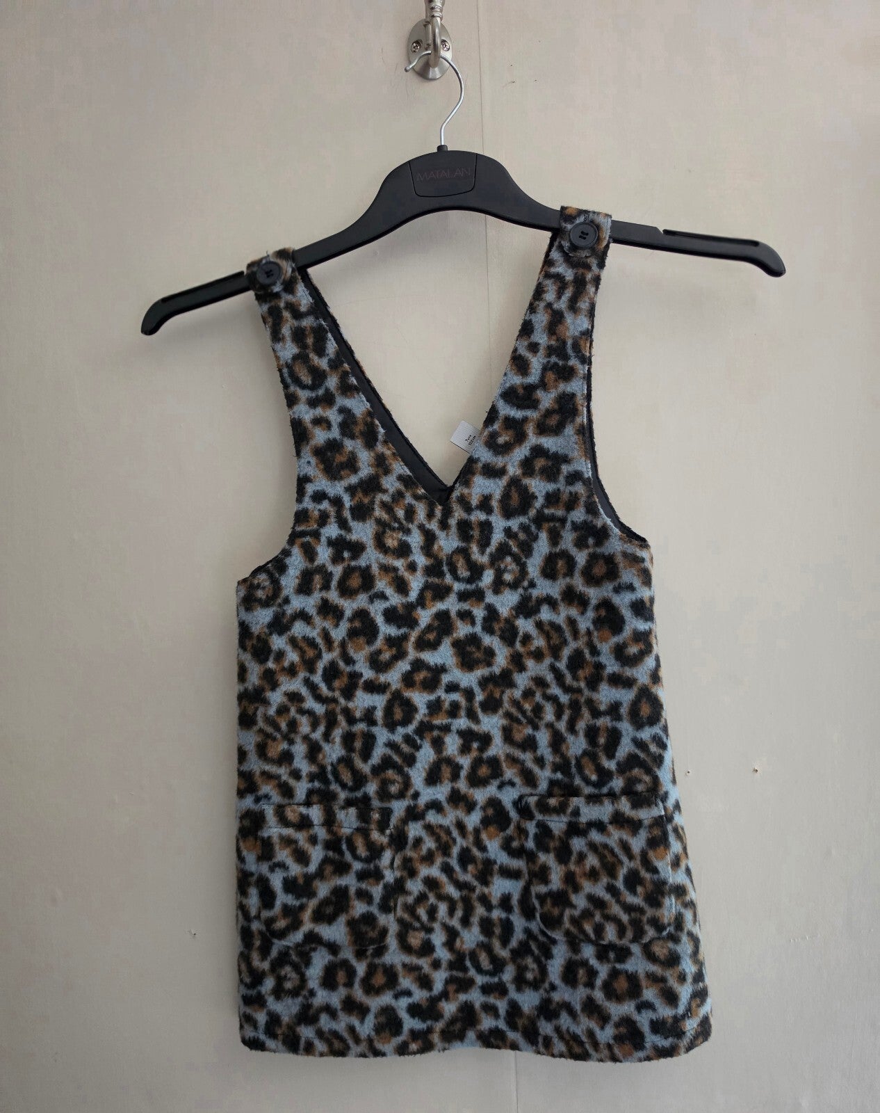 Tu Girls Blue Animal Print Fleeced Pinafore Dress Age 7 Years