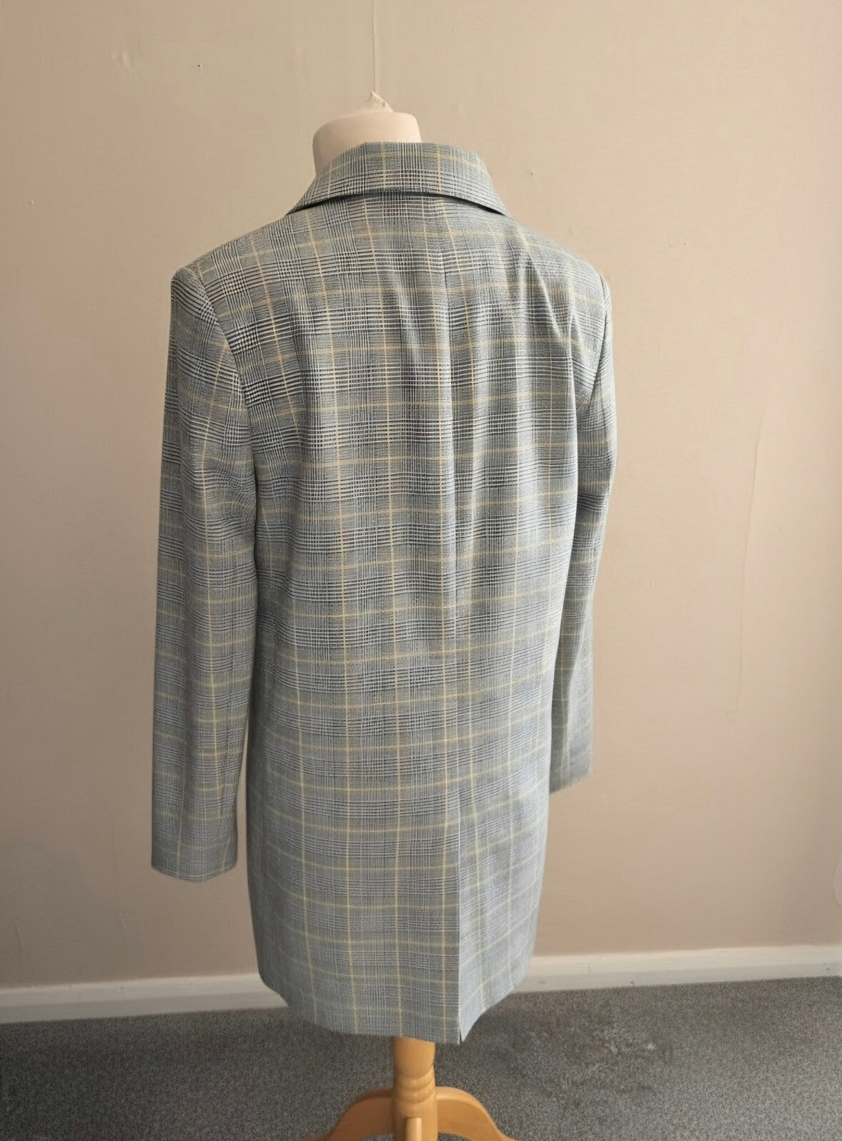 Marks & Spencer Grey & Yellow Checked Oversized Blazer - Size 10
