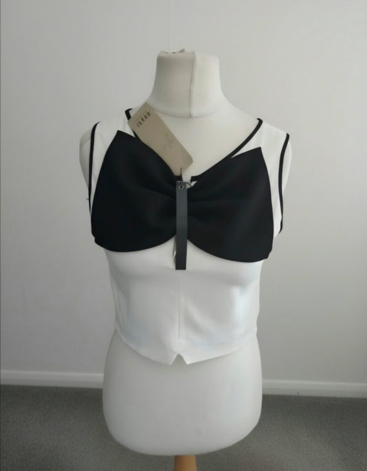 Coast Adrian Black & Cream Oversized Bow Cropped Occasion Top Size 12 BNWT