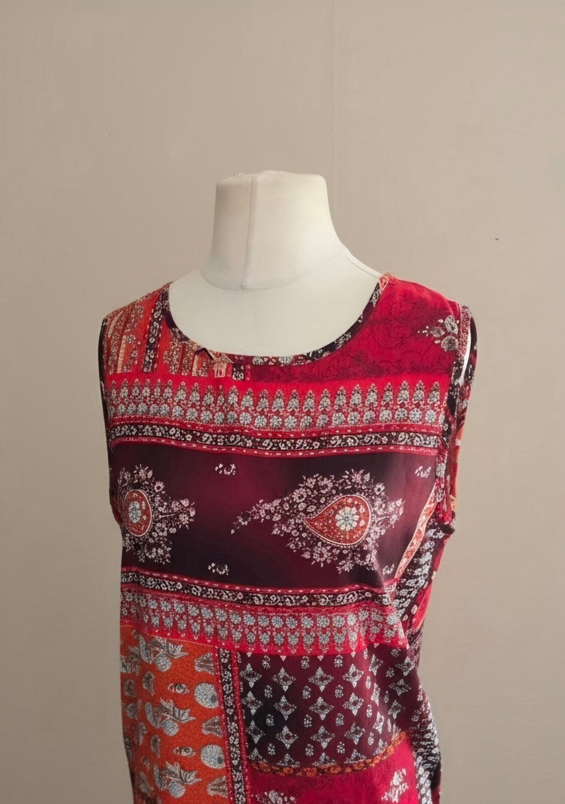 Boohoo Red & Orange Floral Sleeveless Relaxed Shift Mini Dress Size 8