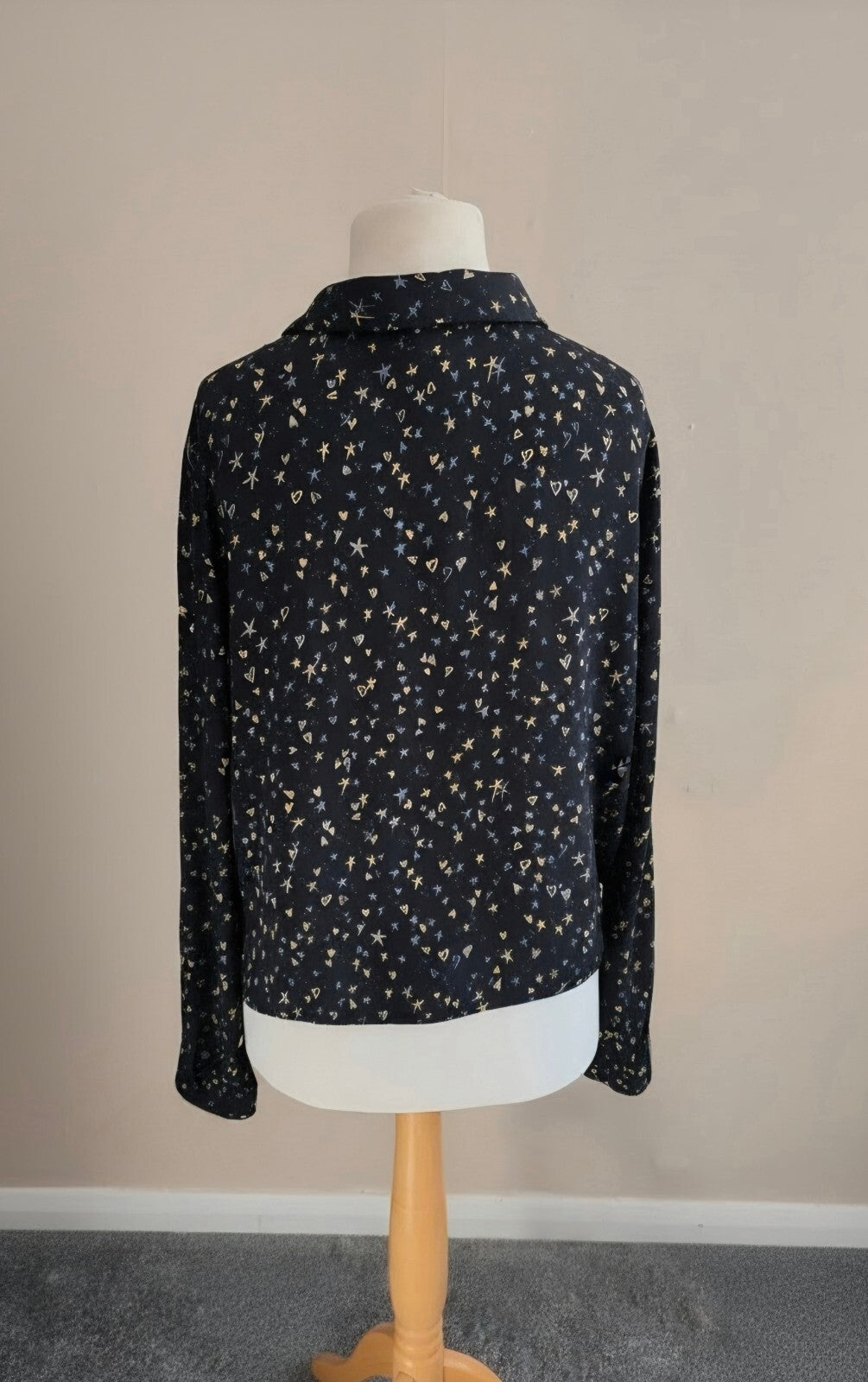 Primark Black Celestial Star Print Button-Down Shirt Size 16