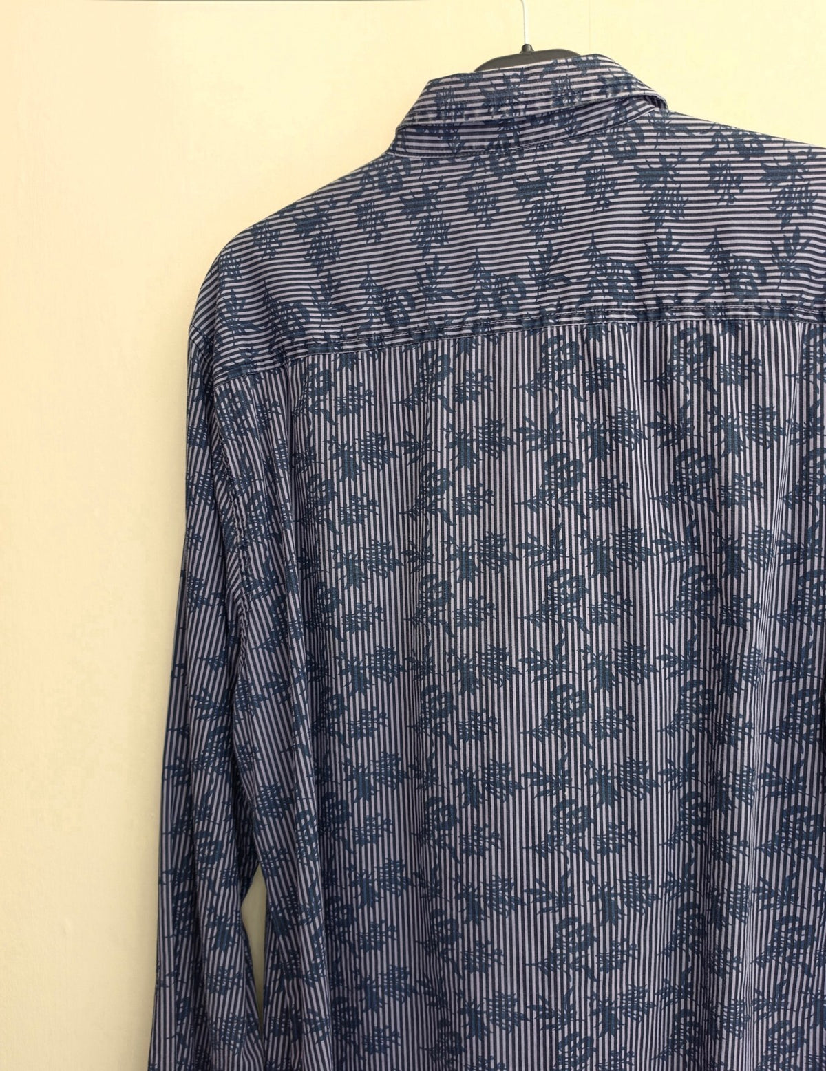Easy Men's Floral Overlay & Vertical Stripe Cotton Shirt Size Large