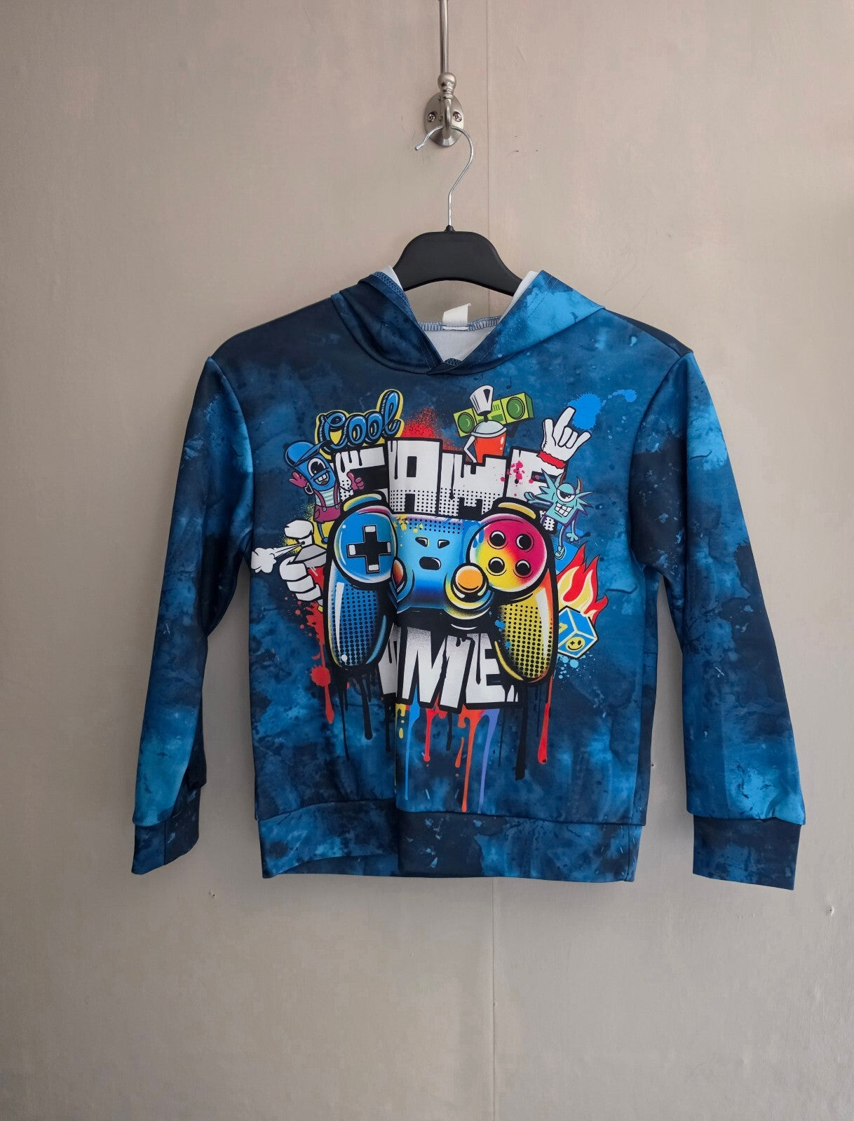 Shein Boys Blue Gaming Controller Hoodie Age 8 (Fits 6+ Years)