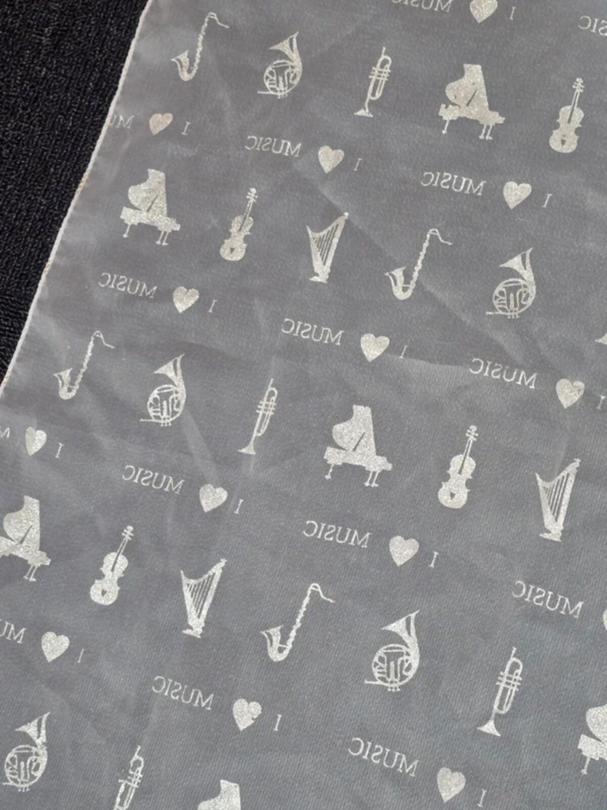 Music print white, gold & silver shawl scarf