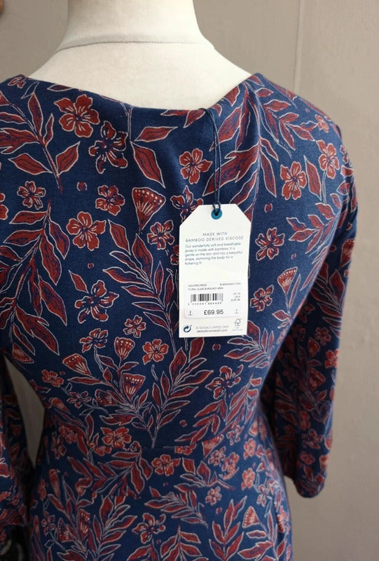 Seasalt Cornwall 'Dancers Dress' Navy & Brown Floral Midi Dress Size 10 NWT