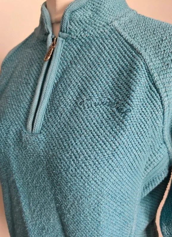 Weird Fish Teal Quarter Zip Textured Jumper M Size 10-12
