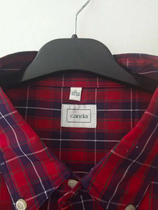 Men's C&A Canada Red Navy Checked Short Sleeve Shirt Size XL