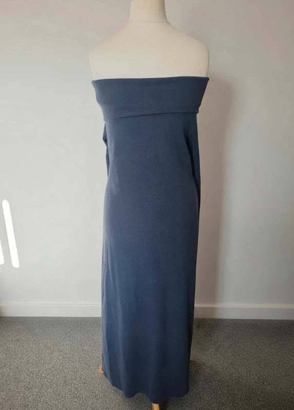 Matalan Grey Ribbed Off Shoulder Maxi Dress Size 20 Long Sleeve Bardot Dress NWT