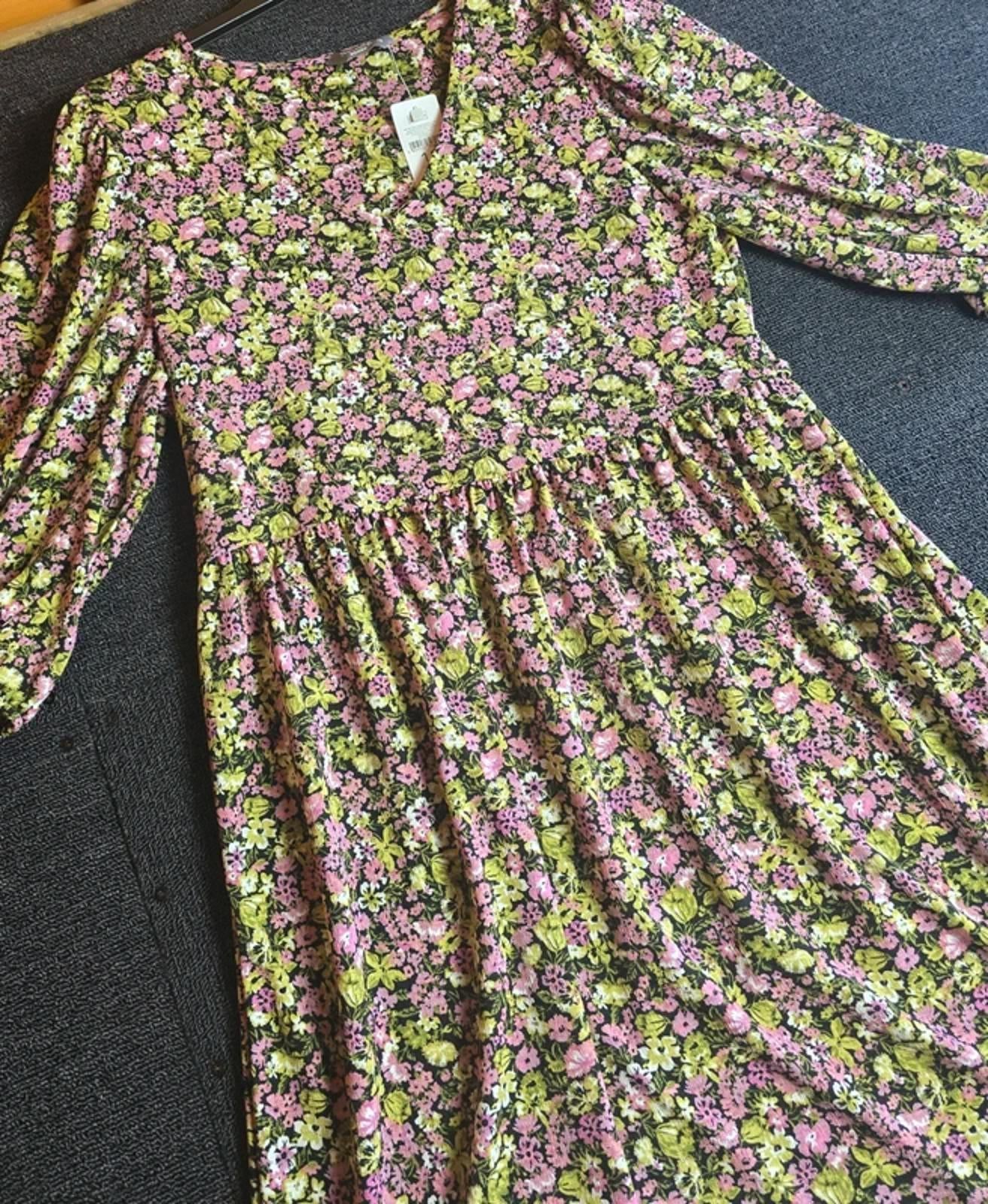Nutmeg Midi Dress Pink & Green Floral UK Size 12 Floaty Everyday Wear