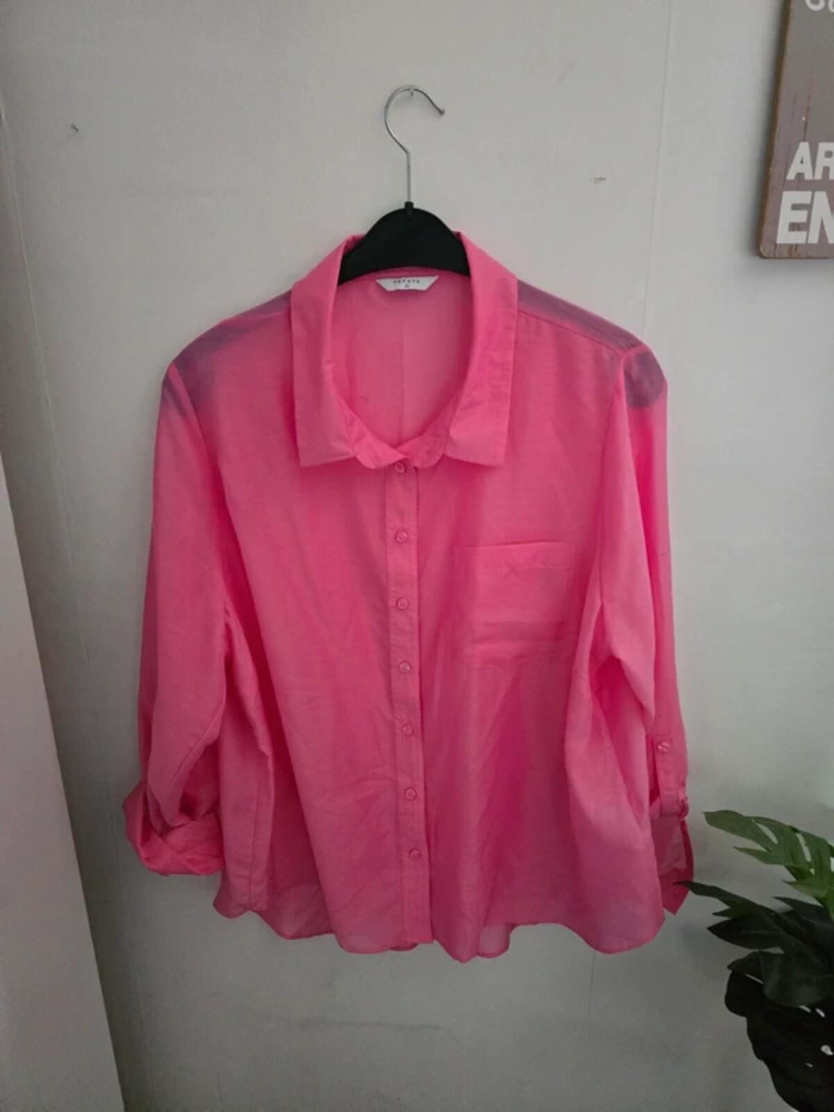 Matalan Bright Pink Roll-Sleeve Relaxed Blouse Size 20