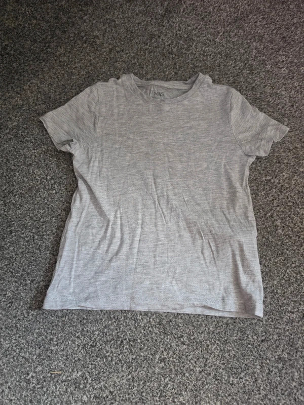 M&S Boys Grey Marl Plain Short Sleeve T-Shirt Age 3-4 Years