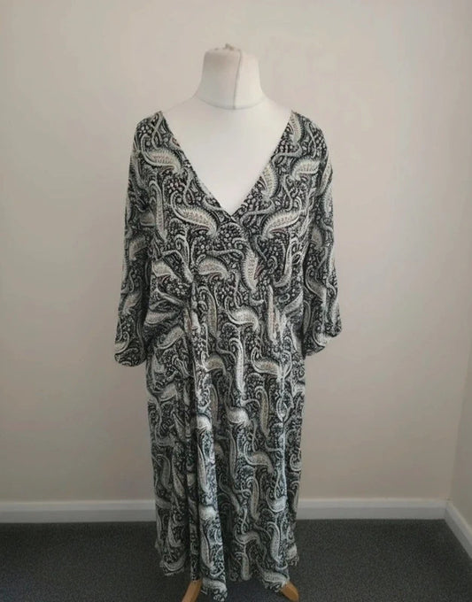 FatFace "Copper & Black" Green Multi Patterned Midi Dress Size 24