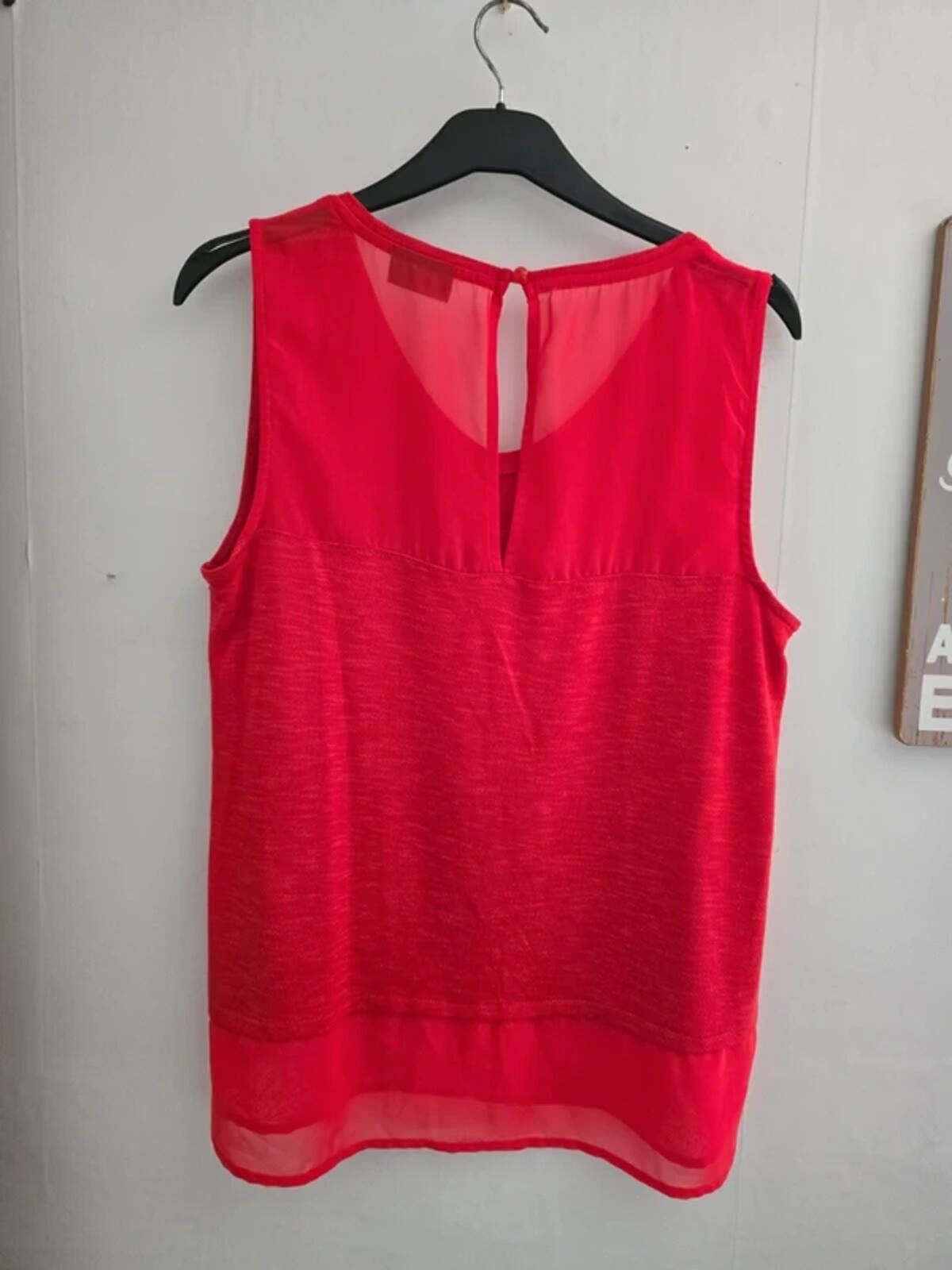 Yessica Red Sleeveless Sheer Layered Vest Top  L Size 16-18