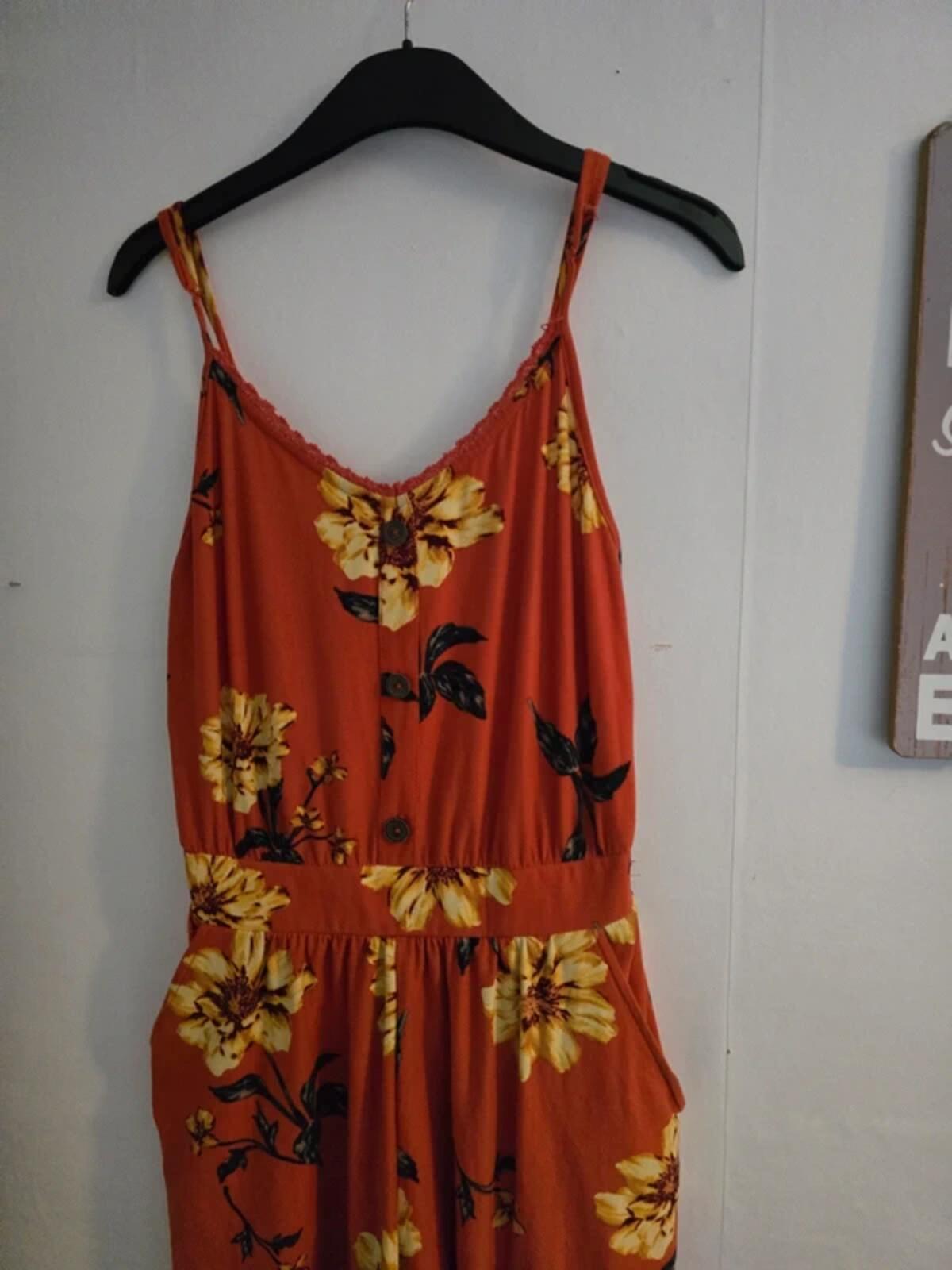 Bobbie Brooks Orange Floral Cropped Jumpsuit Med Size 12-14