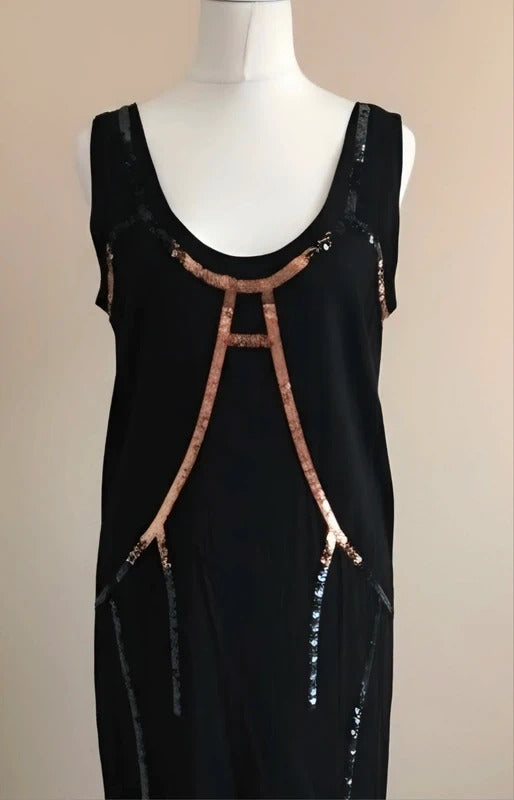 Y2K Vintage Diesel Black Bronze Sequin A-Line Party Dress Size M