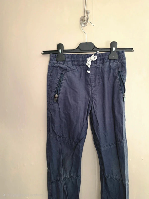 F&F Boys Dark Navy Blue Cuffed Cargo Trousers Zipped Pockets Age 6-7 Years