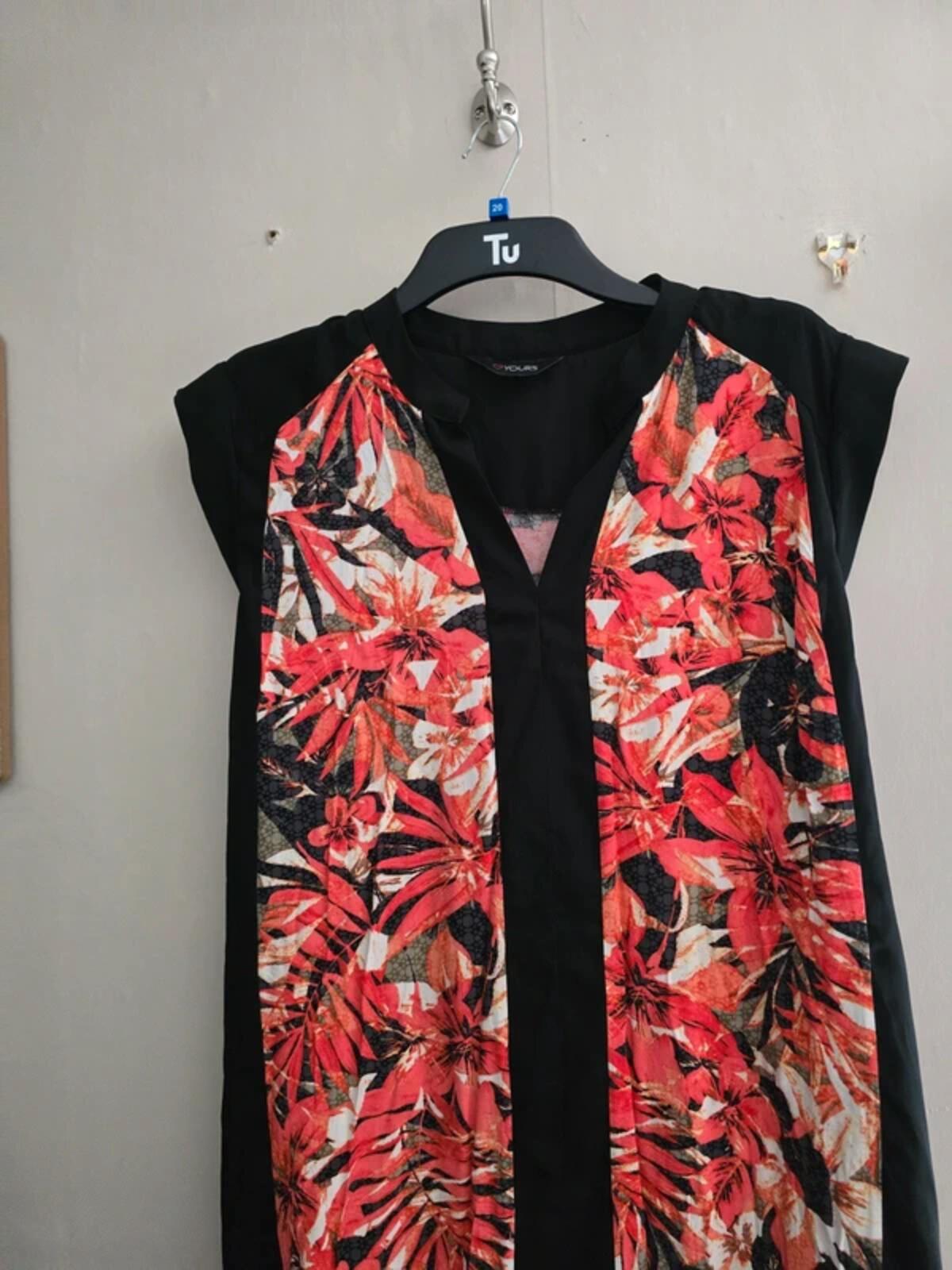 Yours Black & Red Floral Sheer Detail Dress – UK Size 18 (Label 22)