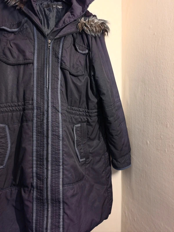 Next Black Faux Fur Hooded Padded Winter Coat – Size 16