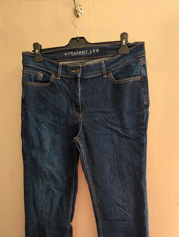 Marks & Spencer Mid-Rise Straight Leg Dark Blue Denim Jeans Size 14 Short (14S)