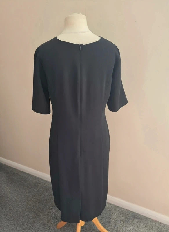 Lily Ella Classic Black Short Sleeved Lined A-Line Midi Dress Size 14
