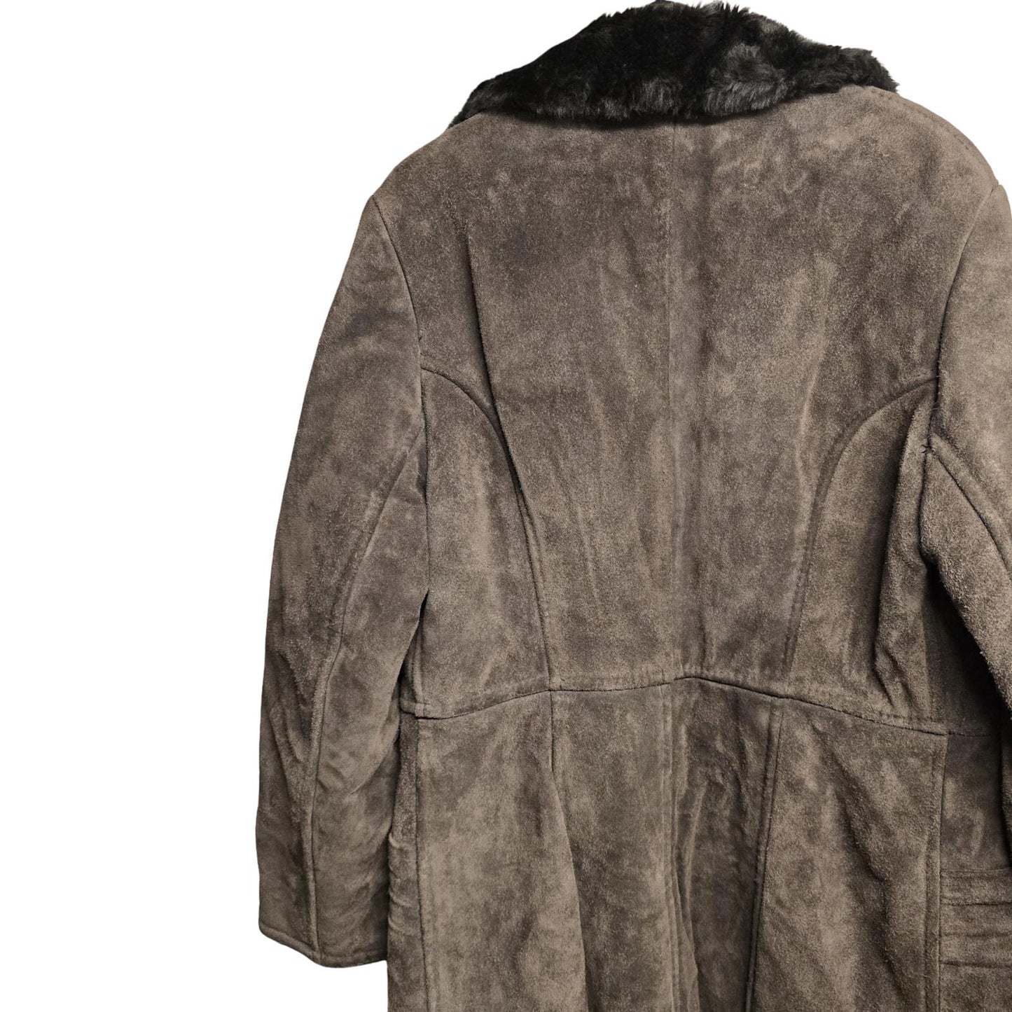 Vintage 1960s/1970s Leather & Suede Coat Brown Made in England Faux Fur Lined