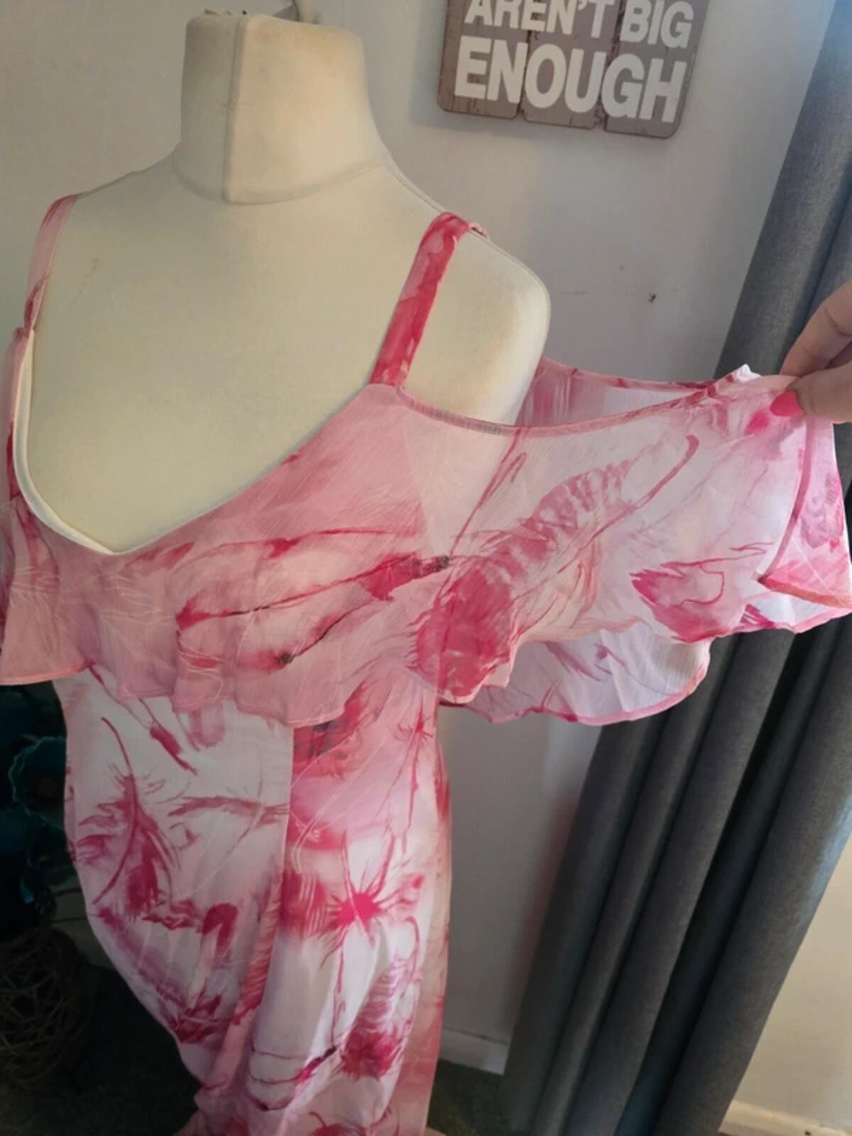 Roman Pink & White Layered Maxi Dress Size 14