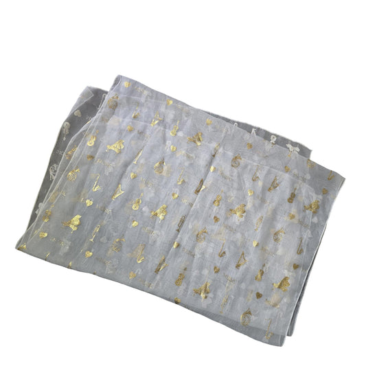 White & Gold Music Print Shawl – Lightweight Scarf – 56" x 21"