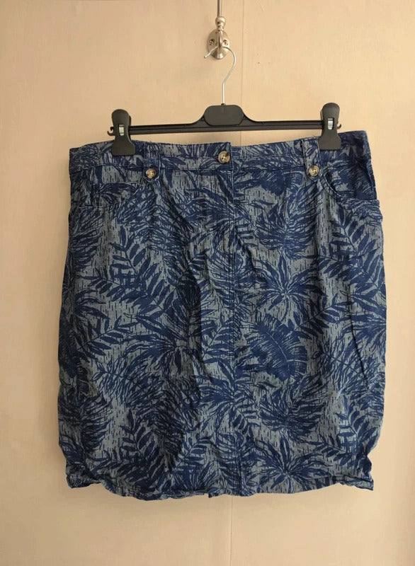 M&Co Blue Floral 100% Cotton Knee Length Skirt with Pockets Size 16
