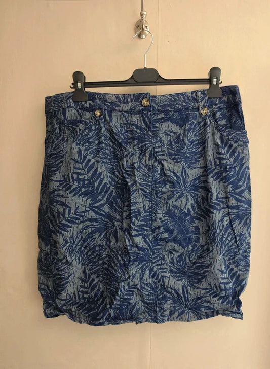 M&Co Blue Floral 100% Cotton Knee Length Skirt with Pockets Size 16