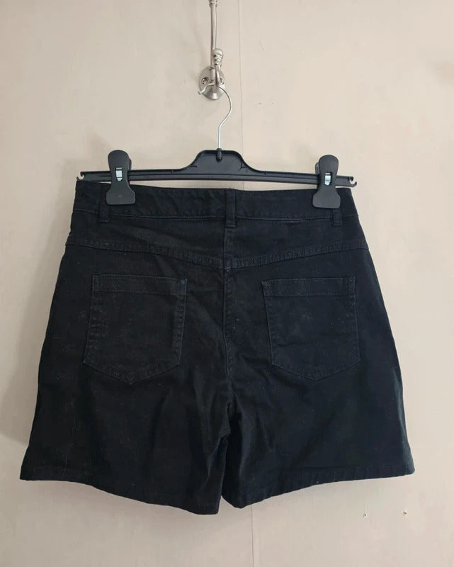 F&F Girls Black High Waisted Flared Leg Denim Shorts Button Fly Age 13-14 Years
