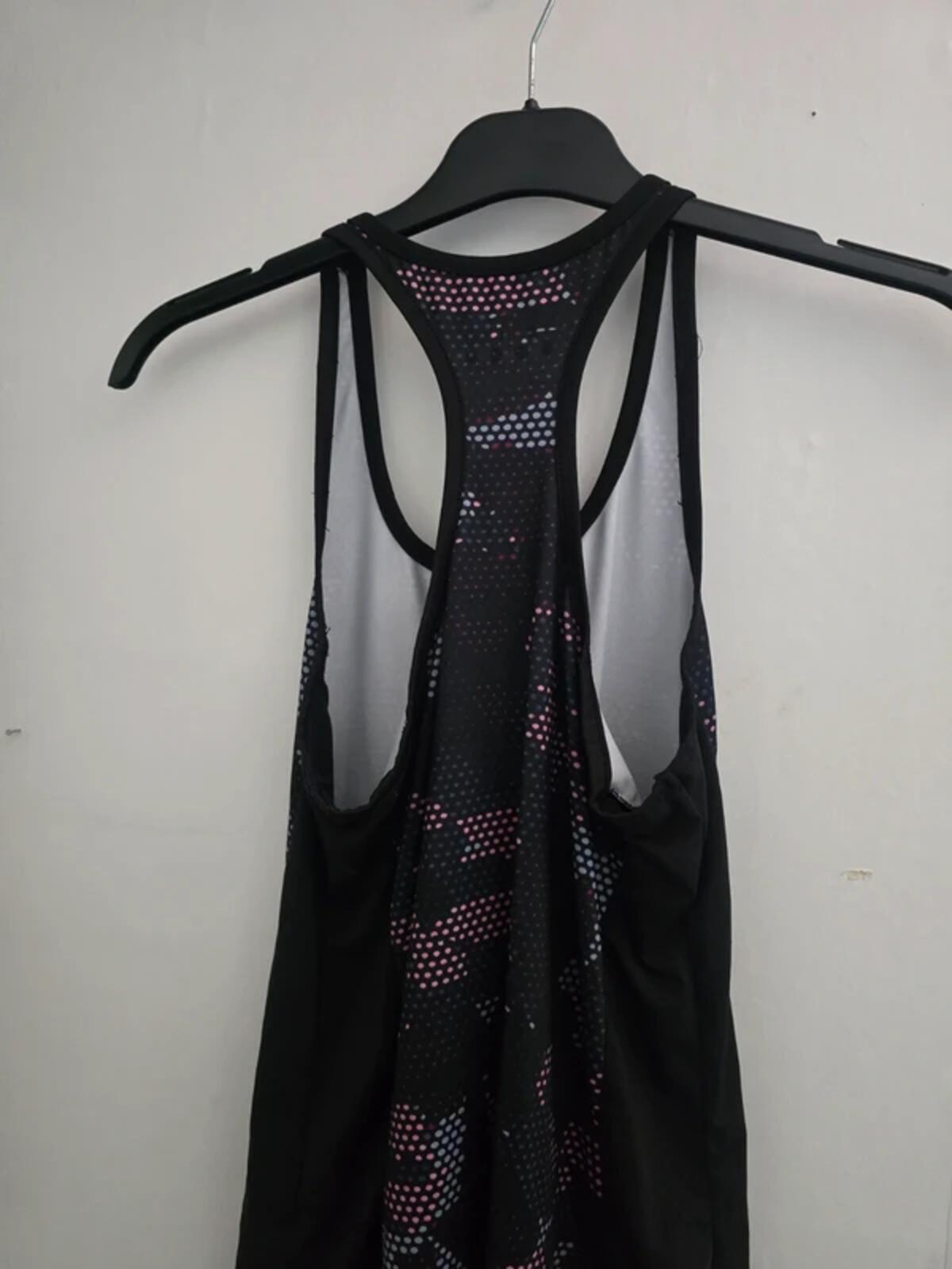 Matalan Souluxe Black, Blue & Pink Patterned Gym Top S Size 10-12