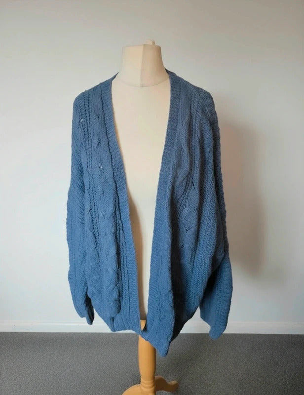 Tu Blue Cable Knit Open Front Cardigan Relaxed Fit Size 18