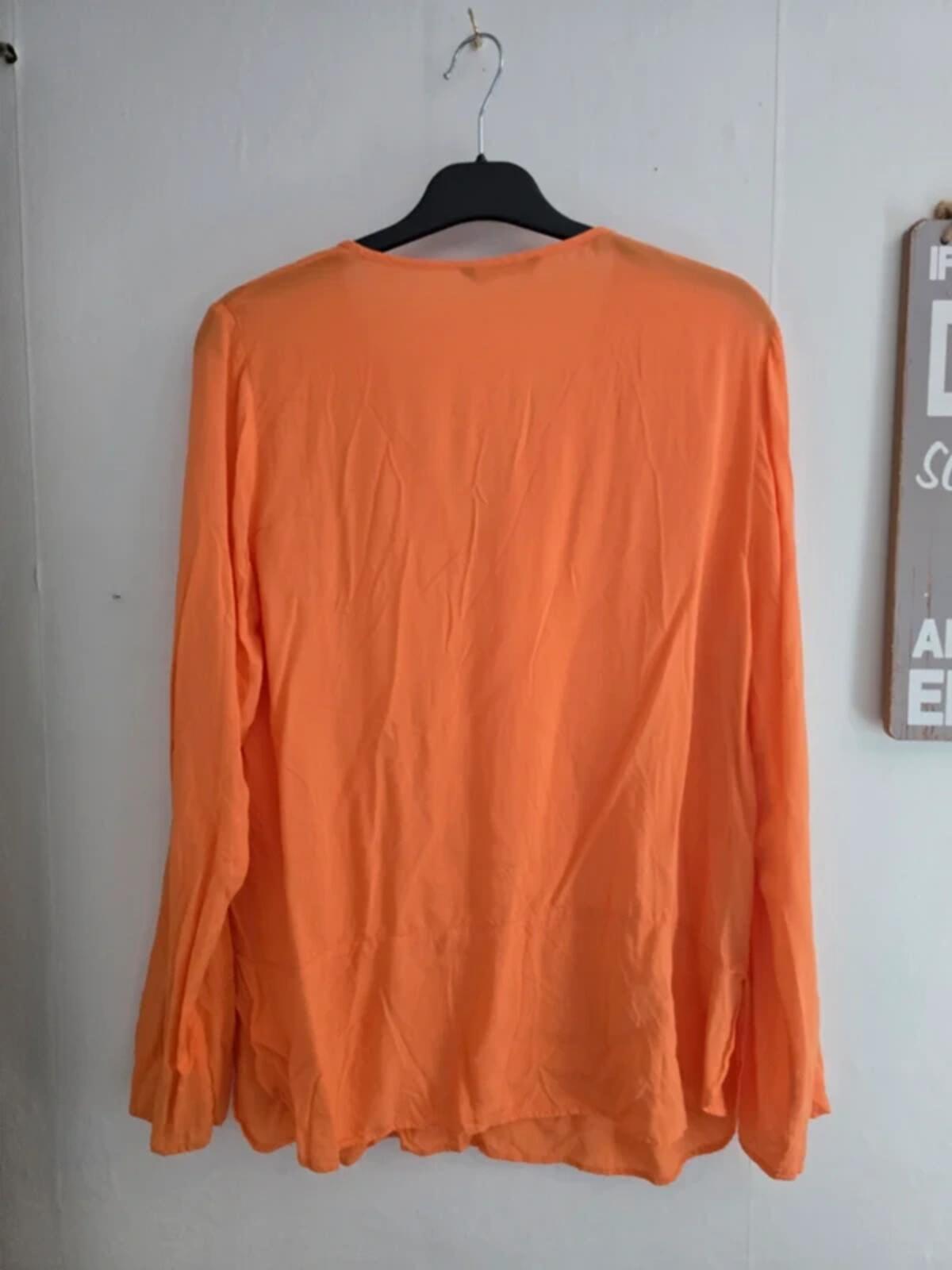 M&S Collection Bright Orange Long-Sleeved V-Neck Blouse Size 14