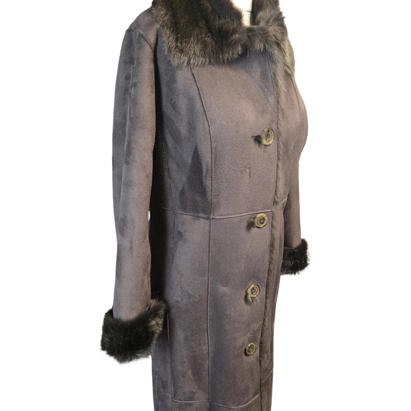 Dennis by Dennis Basso Long Faux Fur Coat Brown Size S Winter