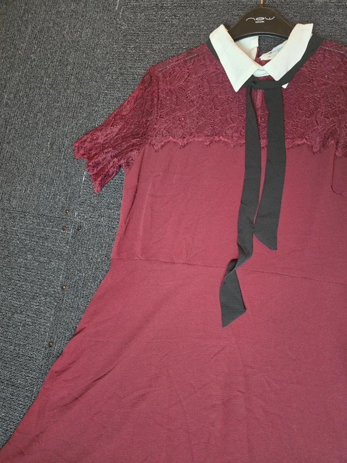 Blue Vanilla Dress Burgundy Size 12 Lace Collar Work Occasion NWT