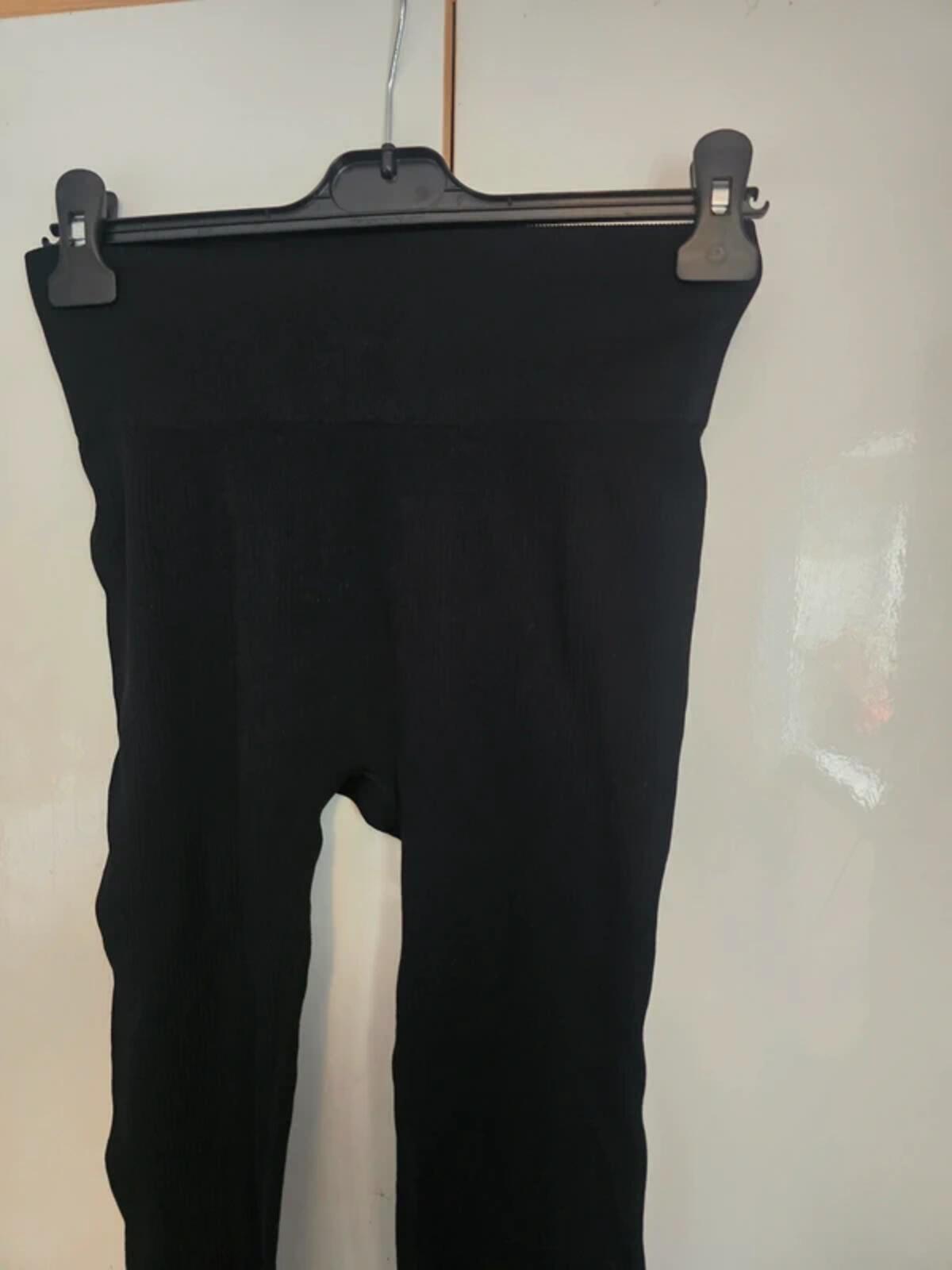 Unbranded Black Ribbed High-Waisted Cropped Bodycon Leggings L Size 10-12