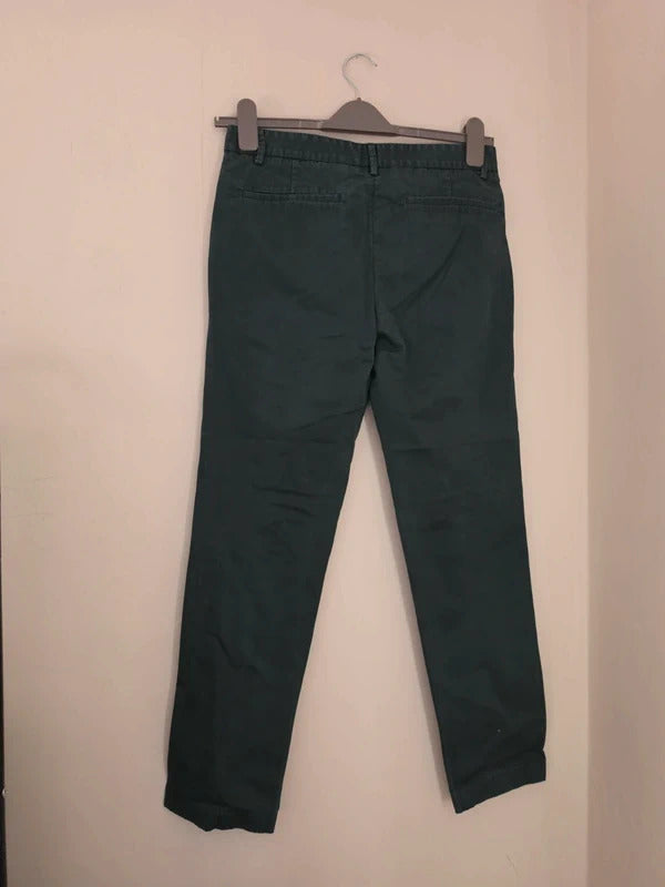 Spoke Men's Bottle Green Slim Fit Chino Trousers – W30 L28