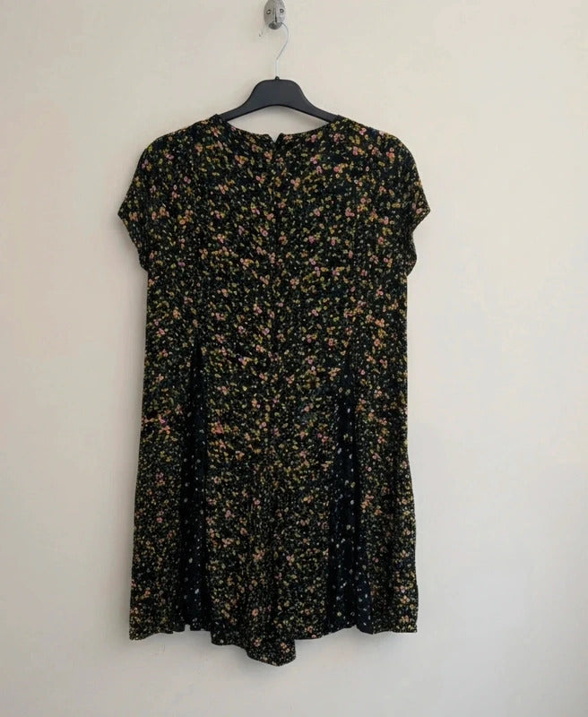 Zara Black Multicoloured Floral Wide Flared Leg Playsuit Large Size 12