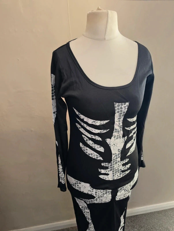 Smiffys Ladies Skeleton Tube Dress with Long Sleeves Halloween Fancy Dress