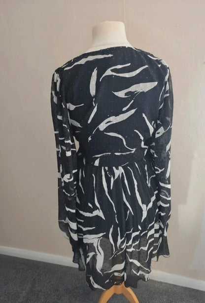 ASOS Monochrome Flare Dress with Sheer Sleeves  Size 12