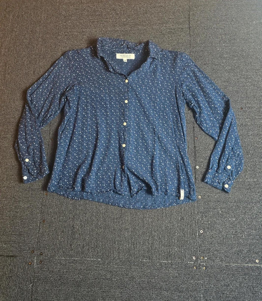 Quba & Co Blouse Navy Blue Size 8 Star Print Button-Up Lightweight Casual