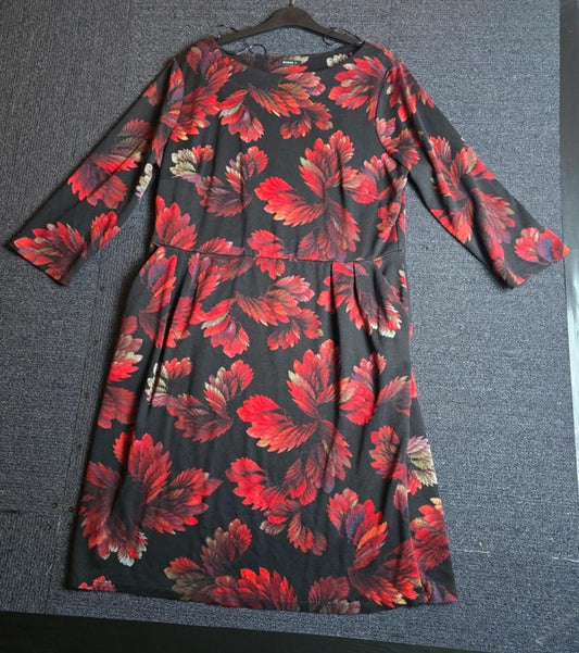 Roman Dress Red & Black Size 18 Floral Midi Pockets