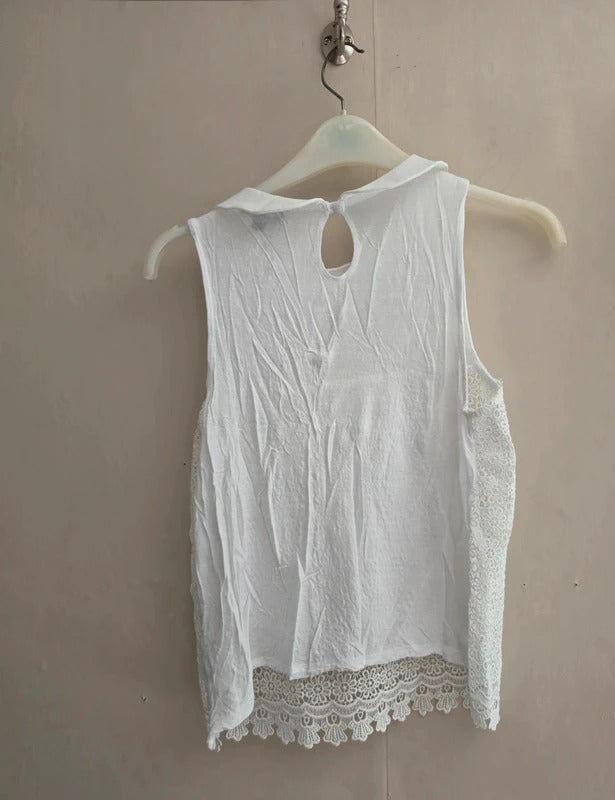 Topshop White Peter Pan Collar Crochet Lace Sleeveless Top Size 8