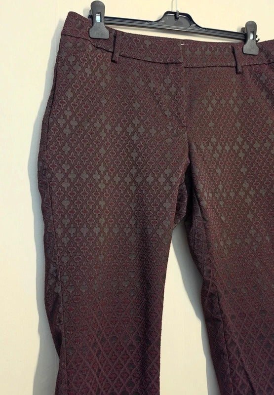 Monsoon Purple & Black Jacquard Patterned Slim Leg Trousers Size 14