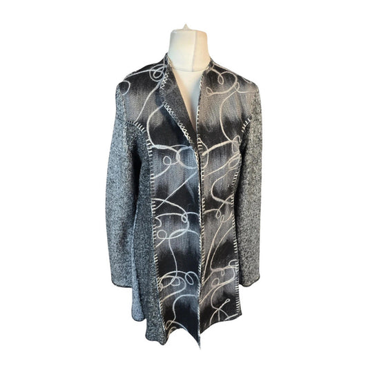 Klass Cardigan Grey Black Pattern Size 16 Open Front Causal