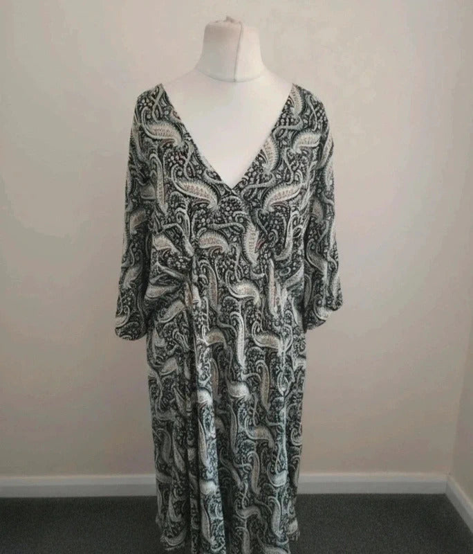 FatFace "Copper & Black" Green Multi Patterned Midi Dress Size 24