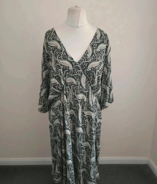 FatFace "Copper & Black" Green Multi Patterned Midi Dress Size 24