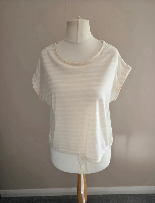 Pep & Co White & Beige Striped Short Sleeved Tie-Waist T-Shirt Size 8